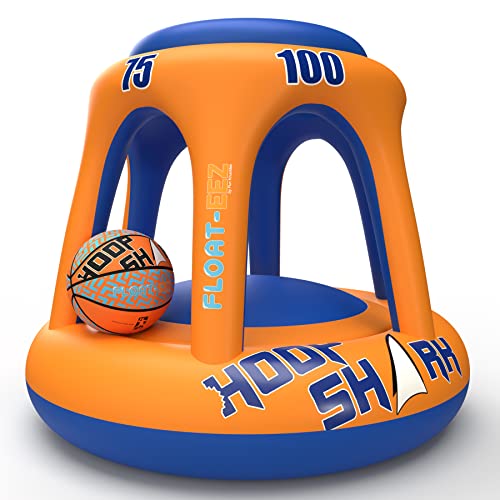 Swimming Pool Basketball Hoop Set by Hoop Shark - Orange/Blue 2020 Edition - Inflatable Hoop with Ball Included - Perfect for Competitive Water Play and Trick Shots - Ultimate Summer Toy