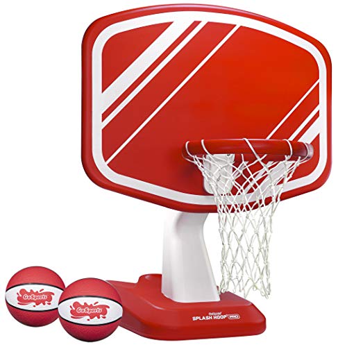 GoSports Splash Hoop PRO Pool Basketball Game, Includes Poolside Water Basketball Hoop, 2 Balls and Pump, Red